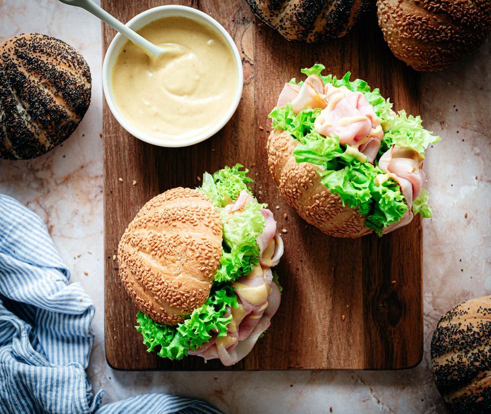 Ham sandwich with honey mustard sauce