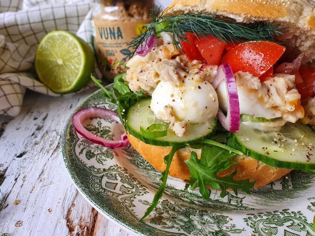 Italian bun with vuna salad and tomato salsa