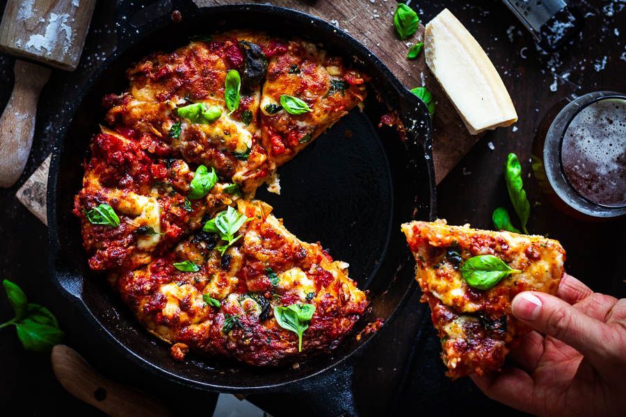 Skillet Pizza on the BBQ - Chicago style