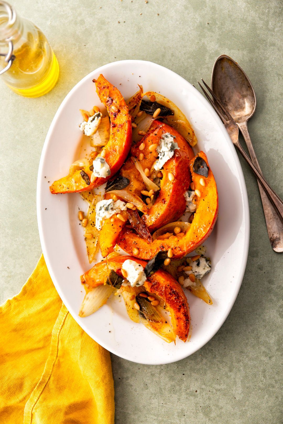 Slow-roasted pumpkin with sage, gorgonzola and pine nuts