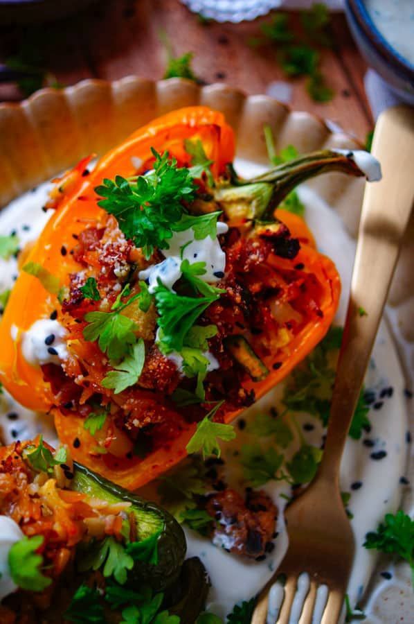 Stuffed peppers with minced meat and pasta