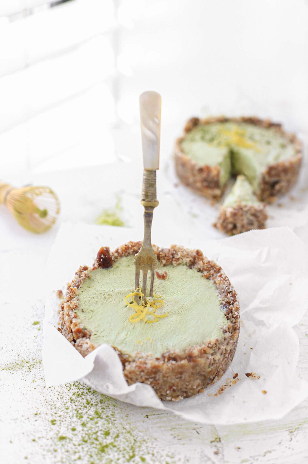 Matcha date cake with coconut and lemon