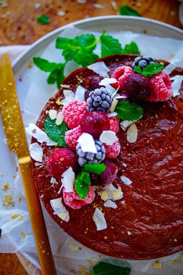 Chocolate breakfast cake with cherries