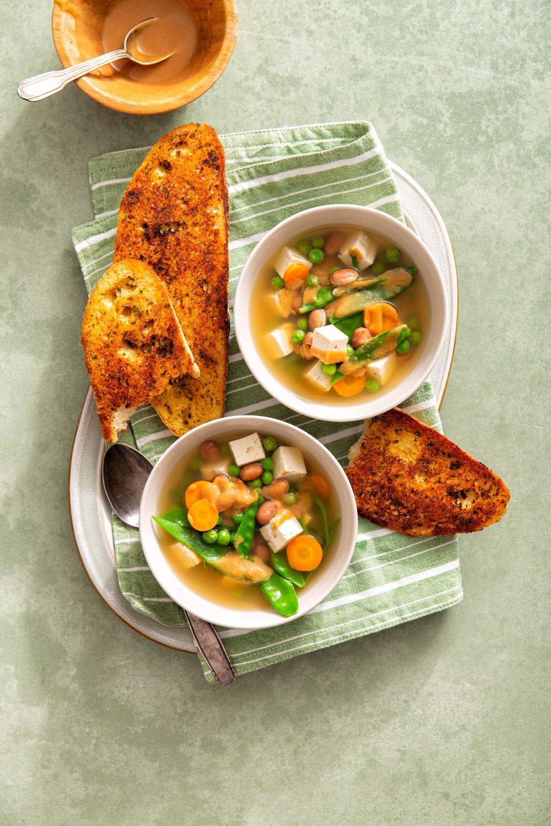 Vegetable broth with beans, tofu and miso