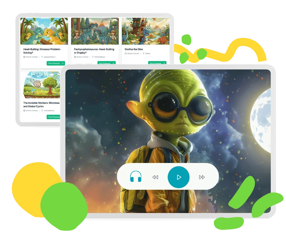 PicoBuddy library and reading passage with audio player for a space themed story