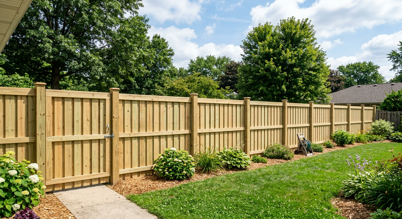 A custom pressure-treated pine fence with a gate.