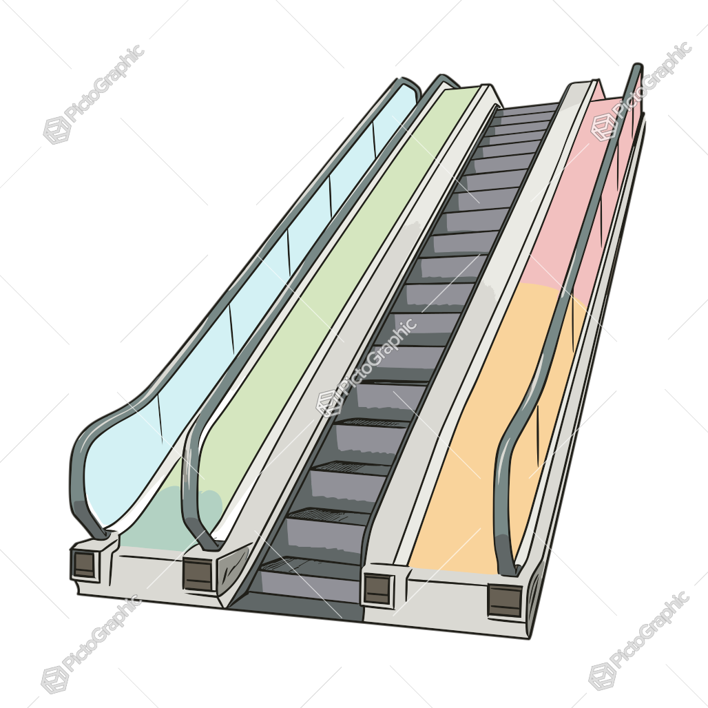 Illustration of a pair of escalators.