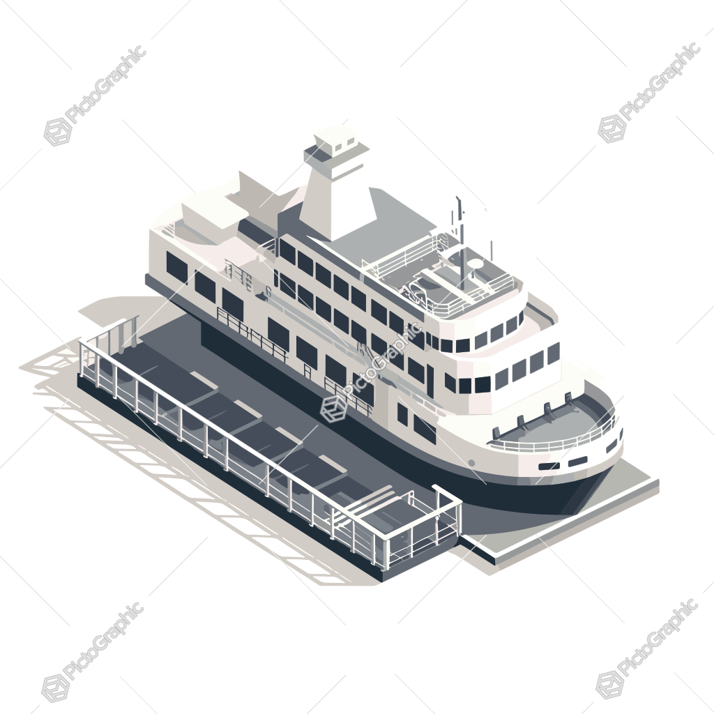 Illustration of a ferry boat at a pier.