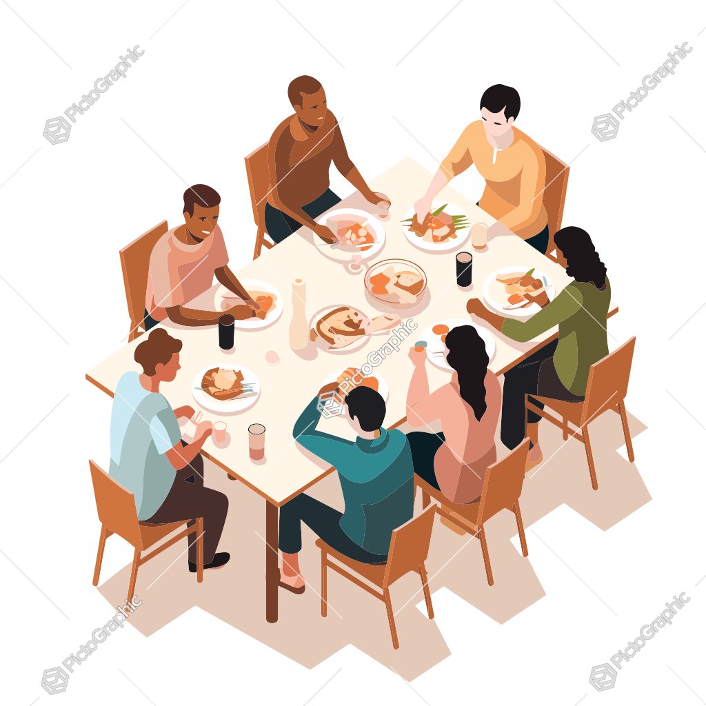 Group of people having a meal together at a table.