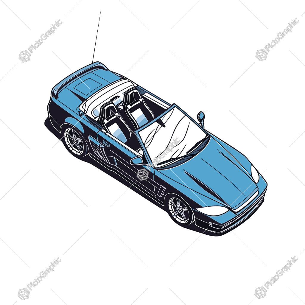 Illustration of a blue convertible sports car.
