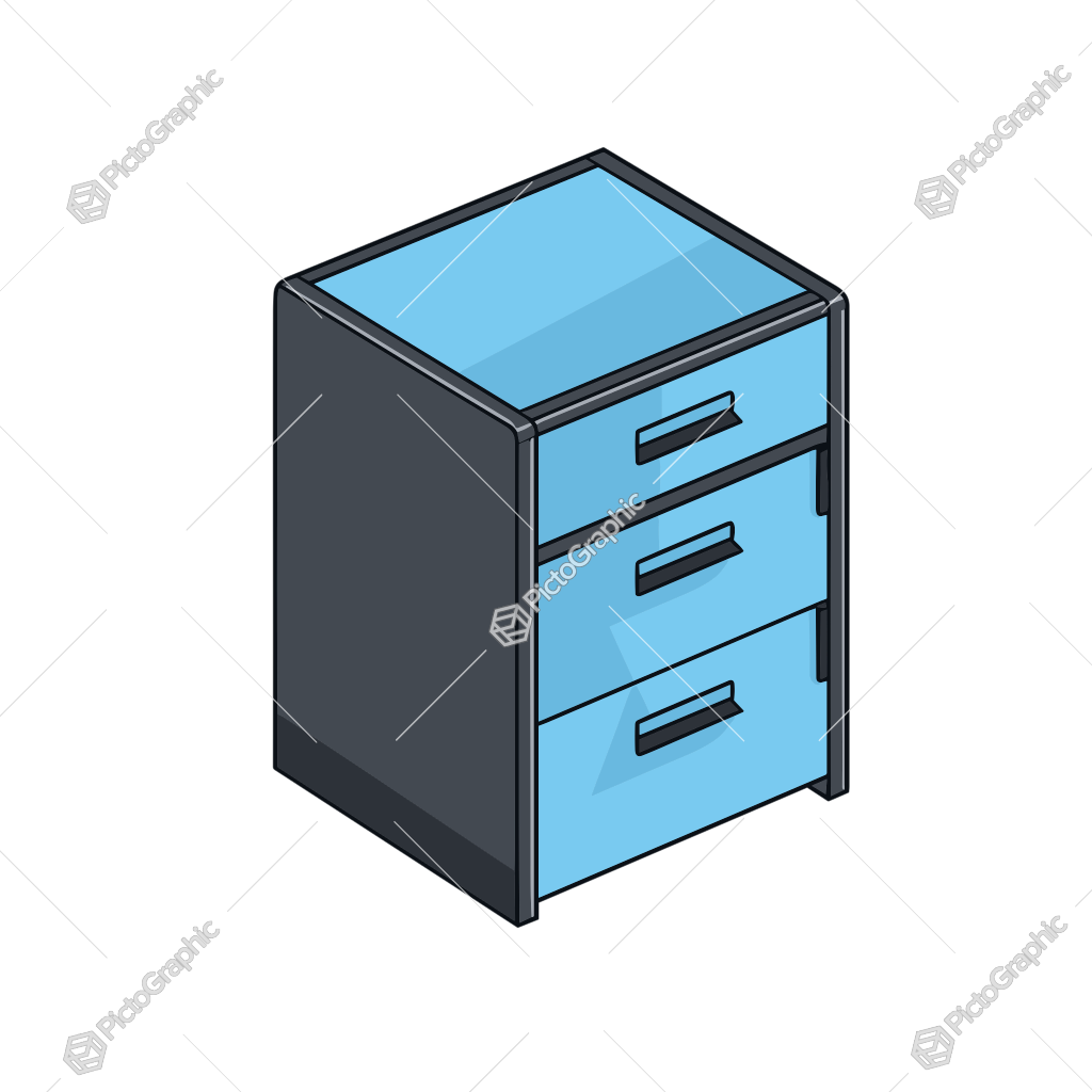 Illustration of a blue filing cabinet.