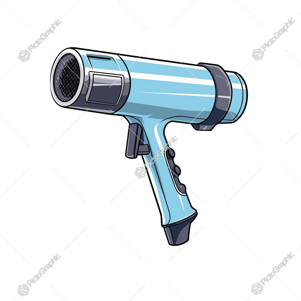 Illustration of a blue hairdryer.