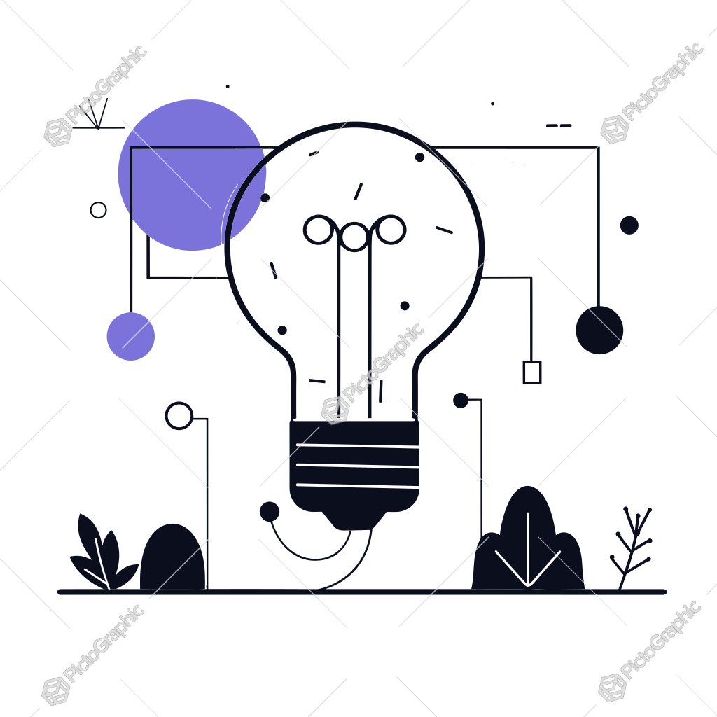 A stylized illustration of a light bulb with abstract decorative elements in a monochromatic color scheme. A stylized illustration of a light bulb with abstract decorative elements in a monochromatic color scheme.