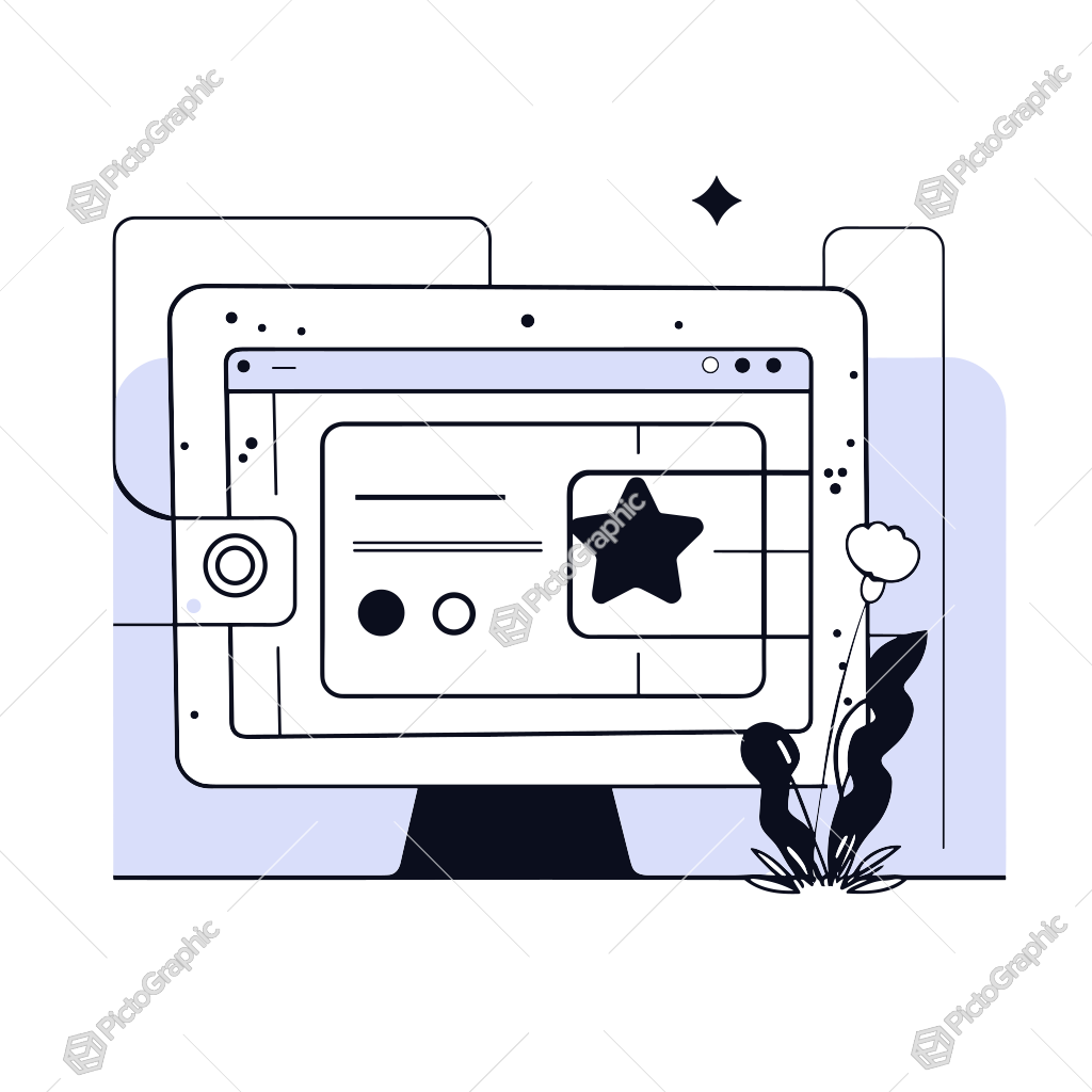 A stylized image of a computer monitor displaying an interface with a star symbol. A stylized image of a computer monitor displaying an interface with a star symbol.