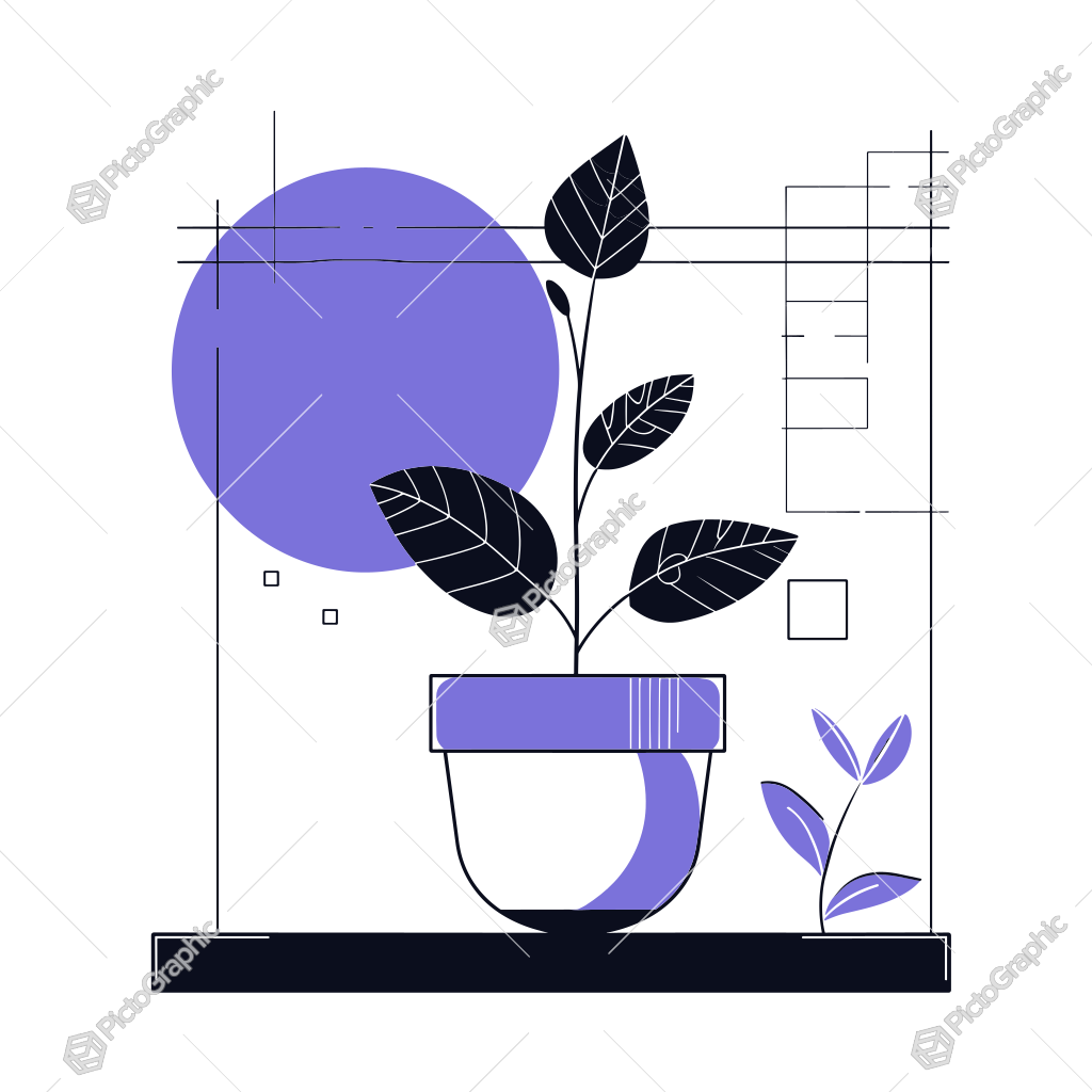 An abstract graphic of a potted plant with geometric shapes. An abstract graphic of a potted plant with geometric shapes.
