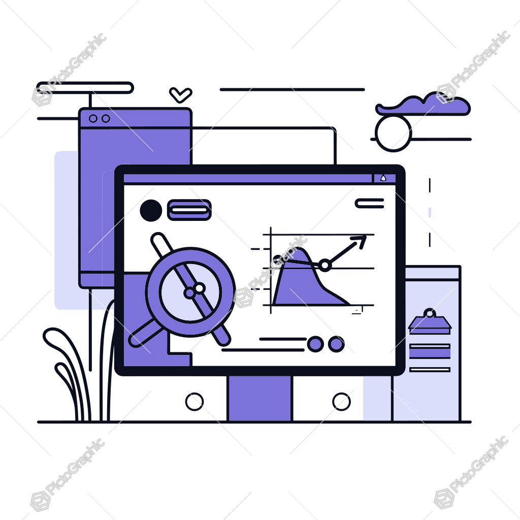 A stylized illustration of a modern digital user interface with a focus on a central monitor displaying a graph and additional digital elements suggesting control, communication, and analytics. A stylized illustration of a modern digital user interface with a focus on a central monitor displaying a graph and additional digital elements suggesting control, communication, and analytics.