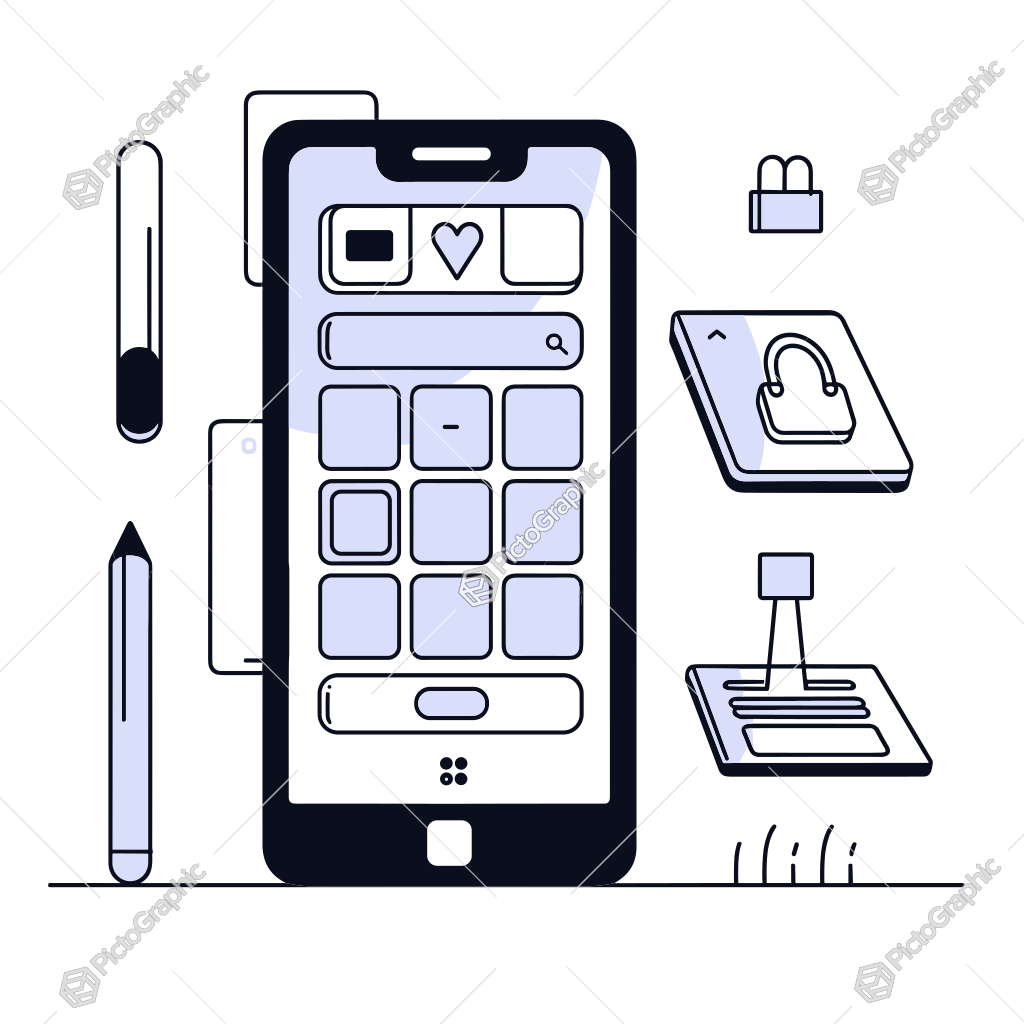 A stylized smartphone interface with app icons and various digital tools around it. A stylized smartphone interface with app icons and various digital tools around it.