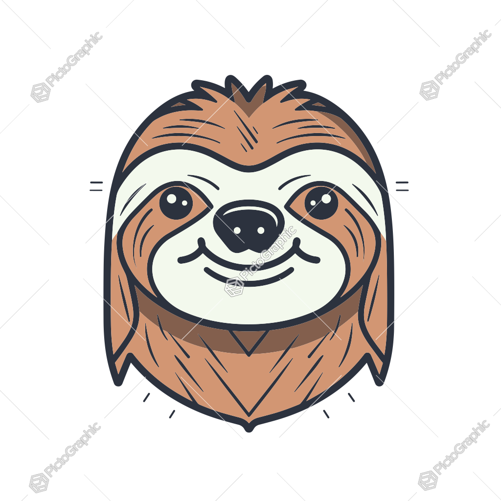 Cartoon illustration of a smiling sloth face.