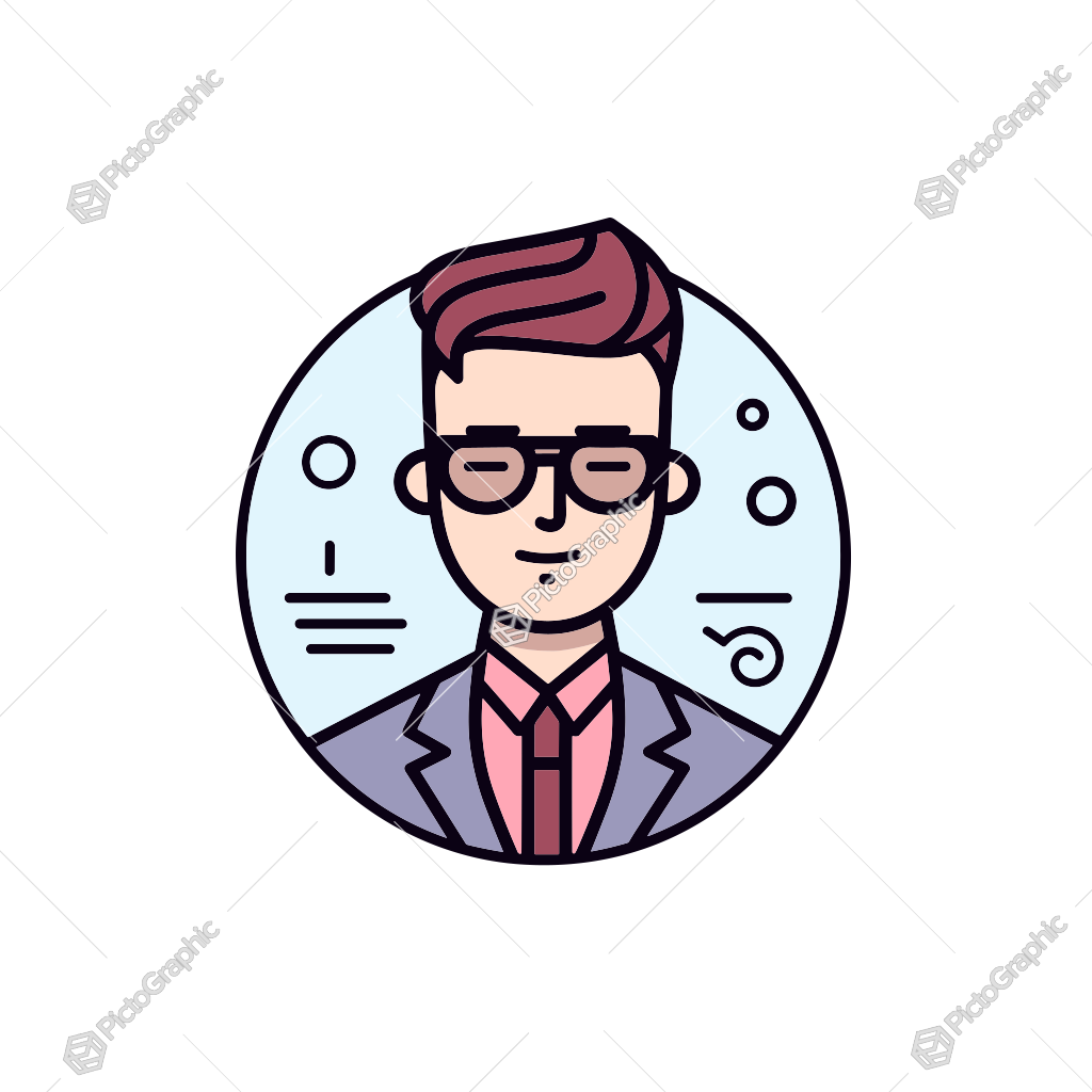 Illustrated avatar of a fashionable person with a modern hairstyle and glasses.