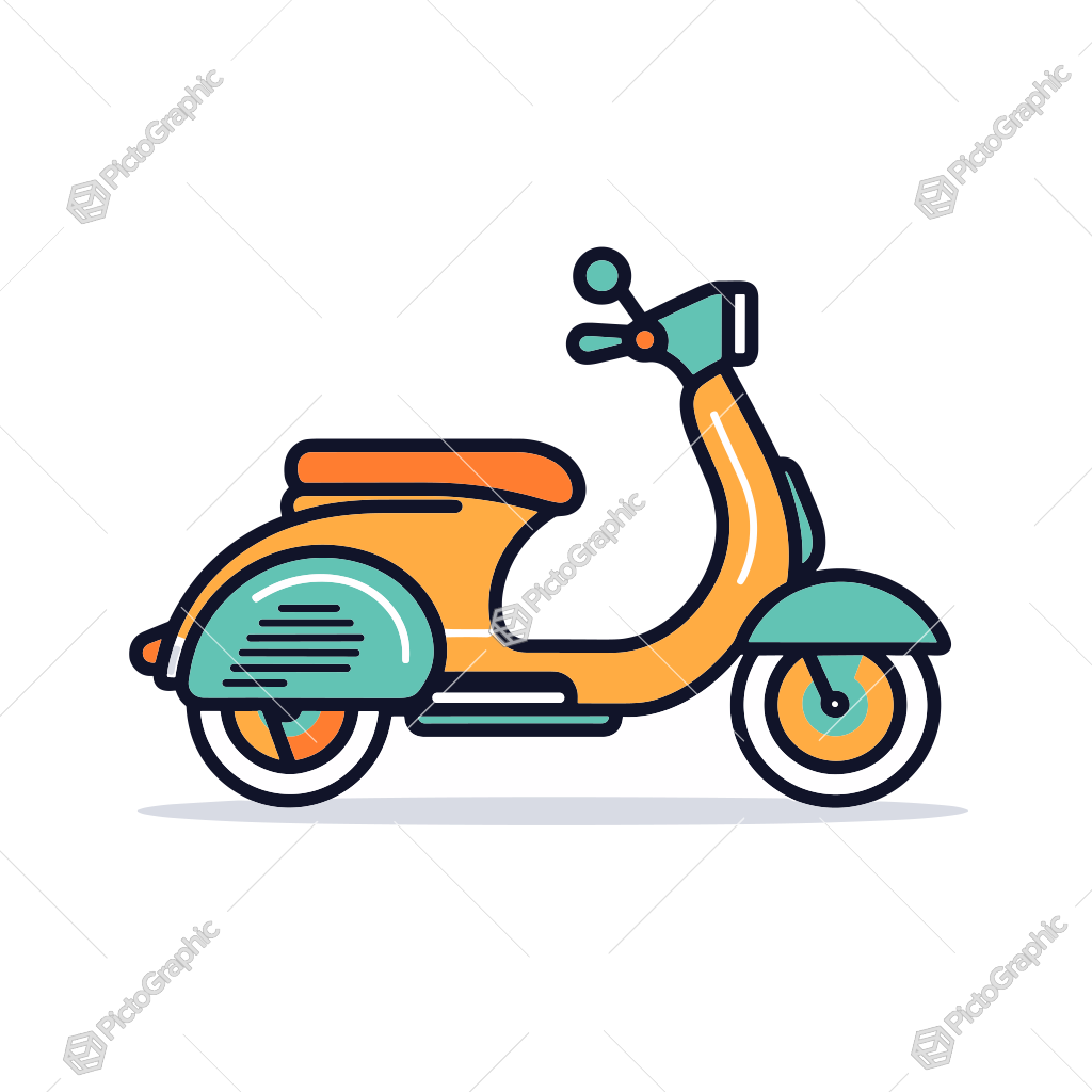 Illustration of a colorful, vintage-style scooter