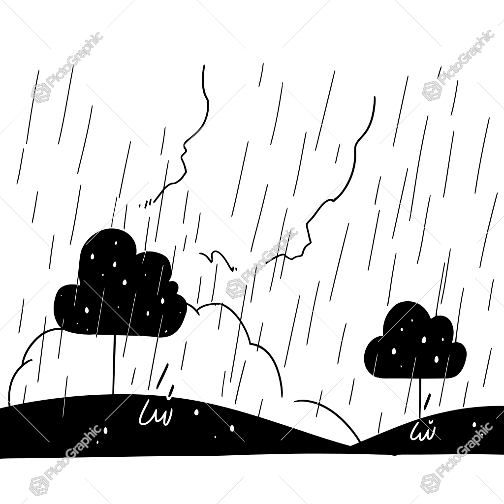 The image shows a black and white illustration of a cloudy sky with rain falling over the ocean. The sky is filled with dark clouds and raindrops, and the ocean is visible at the bottom of the image. The image shows a black and white illustration of a cloudy sky with rain falling over the ocean. The sky is filled with dark clouds and raindrops, and the ocean is visible at the bottom of the image.