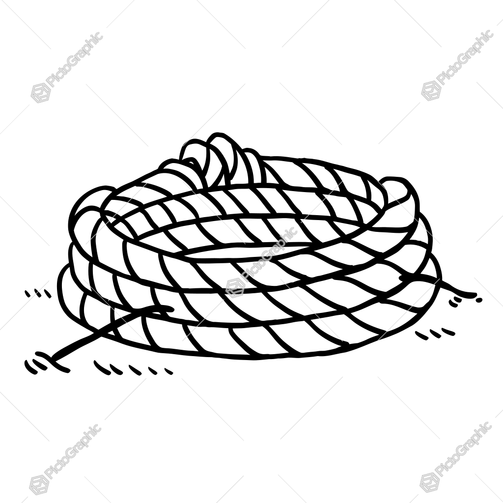 The image shows a black and white drawing of a rope on a white background. The rope is intricately detailed, with each end of the rope clearly visible. The image shows a black and white drawing of a rope on a white background. The rope is intricately detailed, with each end of the rope clearly visible.