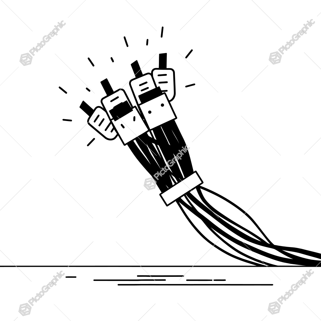 The image shows a black and white illustration of a bunch of electrical wires, with a white background. The wires are connected to each other, creating a tangled mess. The image shows a black and white illustration of a bunch of electrical wires, with a white background. The wires are connected to each other, creating a tangled mess.