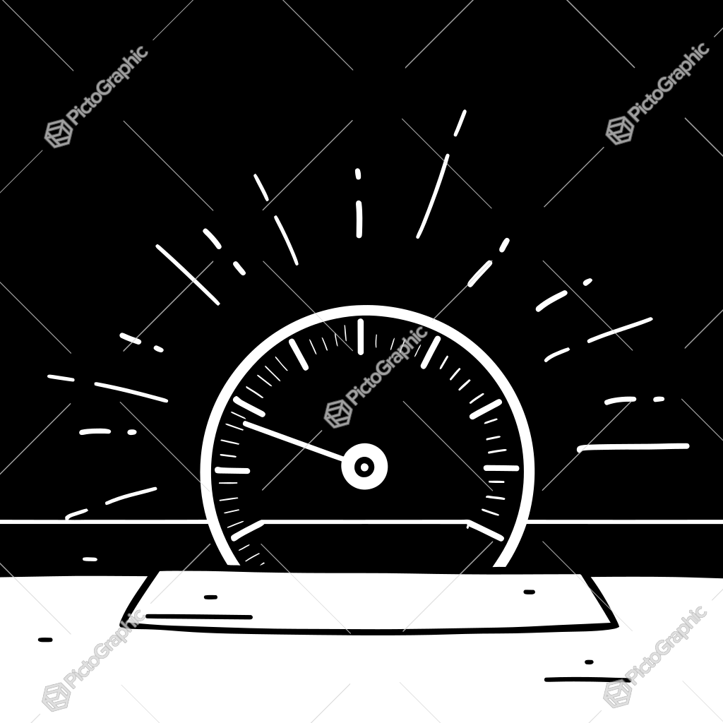 The image shows a black and white speedometer on a black background. The speedometer is in the center of the image and has a white face with black numbers and a black needle indicating the current speed. The image shows a black and white speedometer on a black background. The speedometer is in the center of the image and has a white face with black numbers and a black needle indicating the current speed.