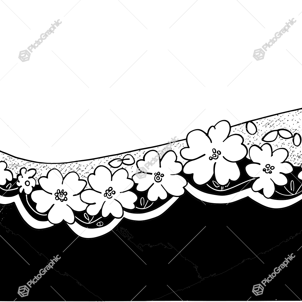 The image shows a black and white floral border on a white background. The border is composed of a variety of flowers, including roses, daisies, and lilies, arranged in a symmetrical pattern. The flowers are outlined in black, while the background is a solid white. The image shows a black and white floral border on a white background. The border is composed of a variety of flowers, including roses, daisies, and lilies, arranged in a symmetrical pattern. The flowers are outlined in black, while the background is a solid white.