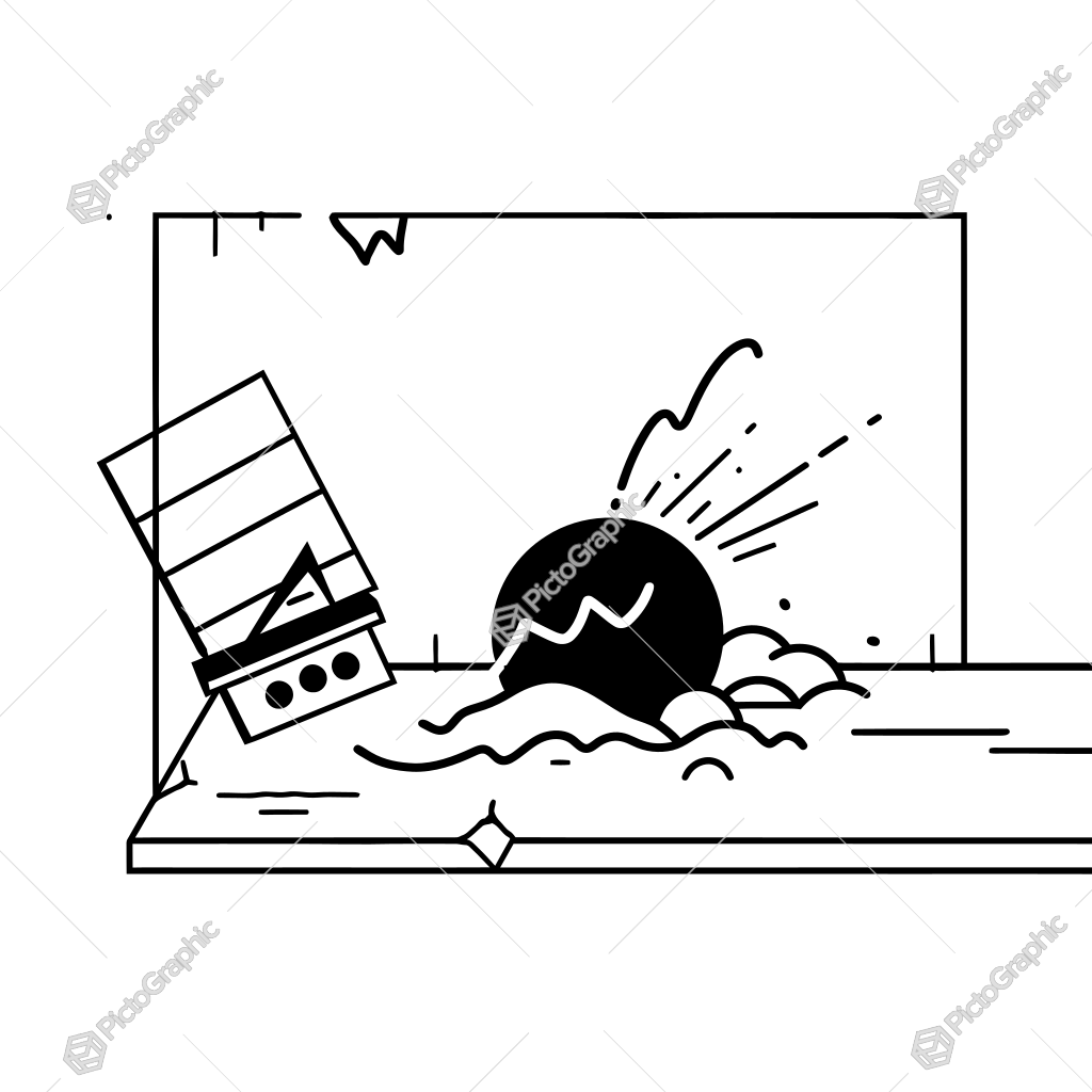 The image shows a black and white illustration of a boat in the water with a sun in the background. The boat is in the center of the image, surrounded by a white background. The image shows a black and white illustration of a boat in the water with a sun in the background. The boat is in the center of the image, surrounded by a white background.