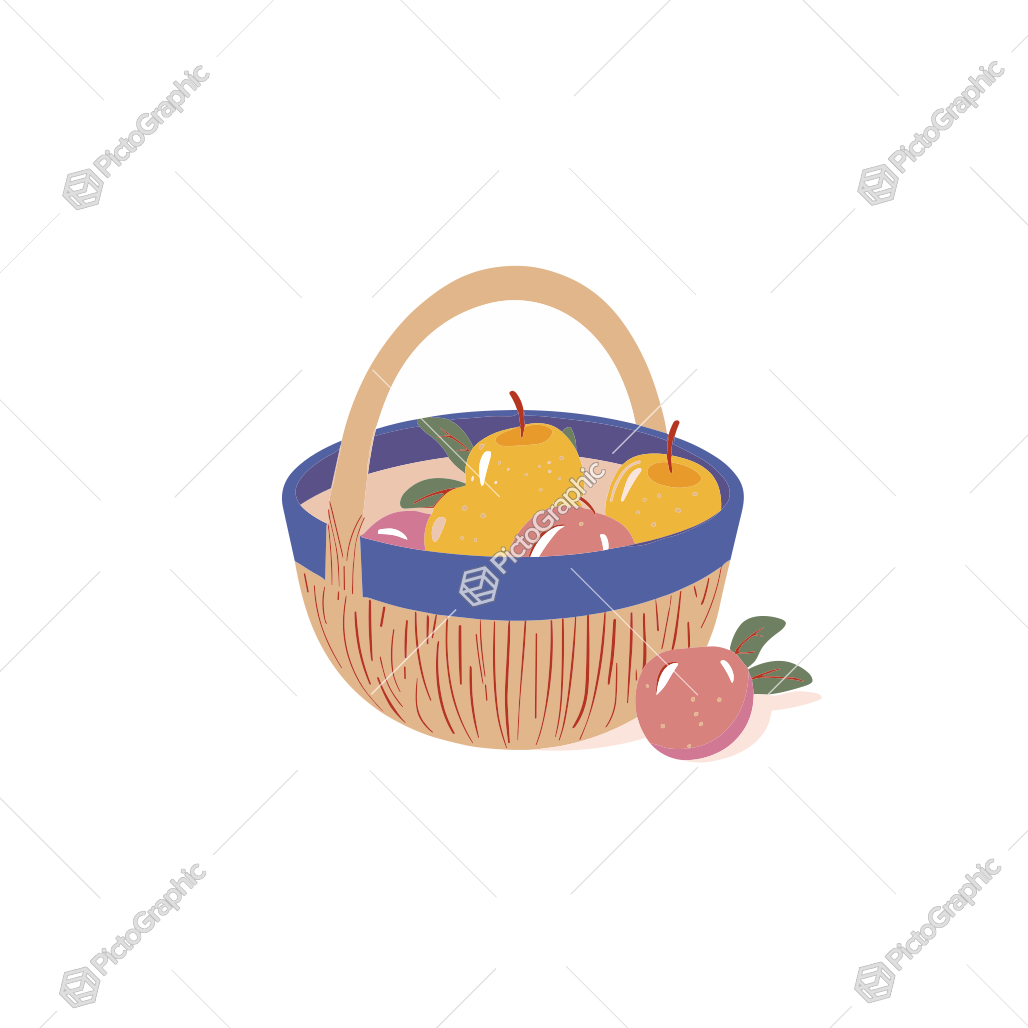 Illustration of a fruit-filled wicker basket.