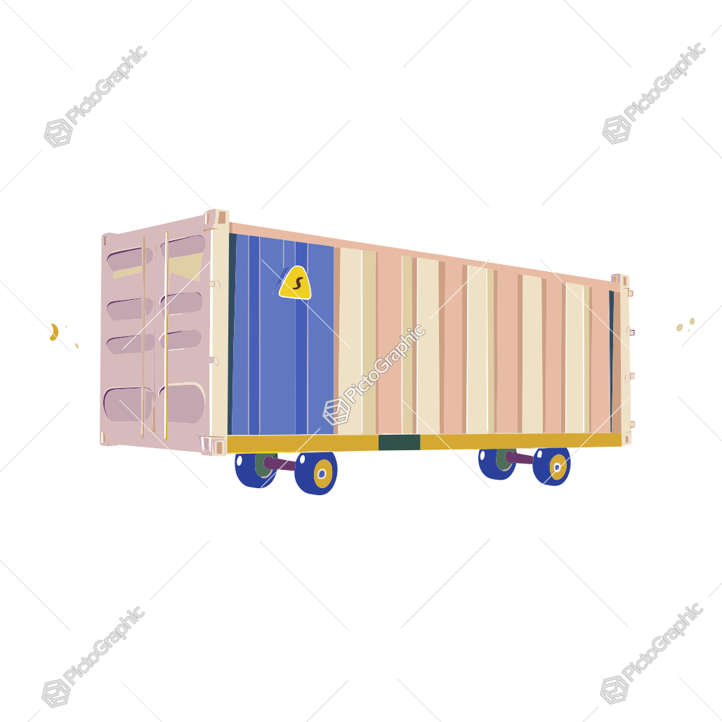 Illustration of a freight shipping container on a trailer.