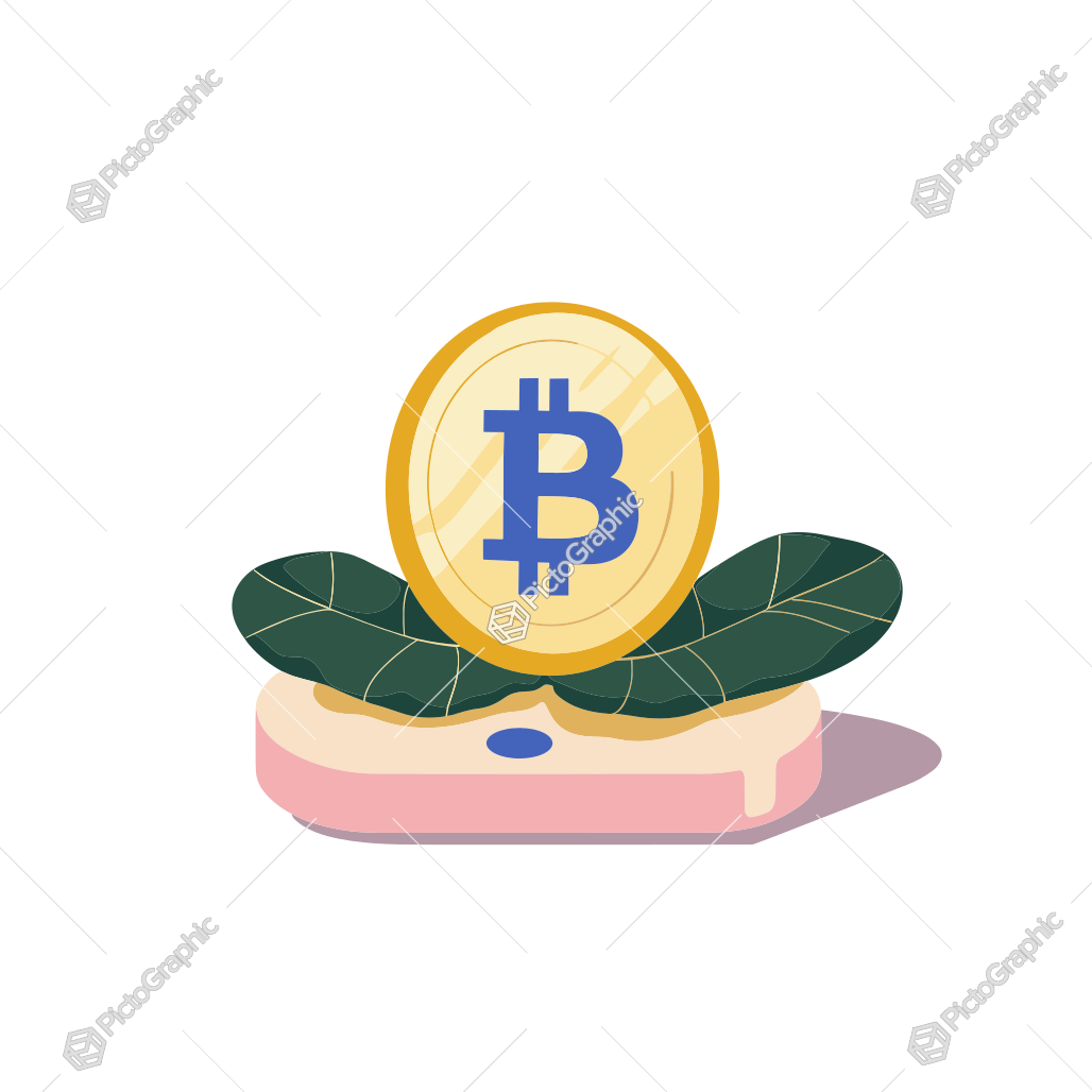 The image shows a bitcoin on top of a piece of cake with green leaves, set against a white background. The bitcoin is animated, giving the impression that it is floating in the air. The image shows a bitcoin on top of a piece of cake with green leaves, set against a white background. The bitcoin is animated, giving the impression that it is floating in the air.