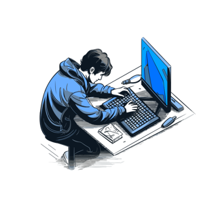 A person working on a computer at a desk.