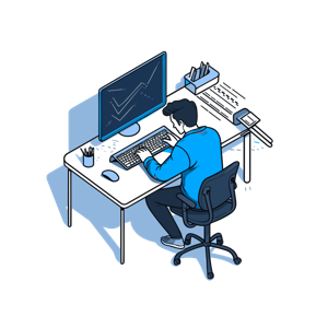 A man working at a computer desk.