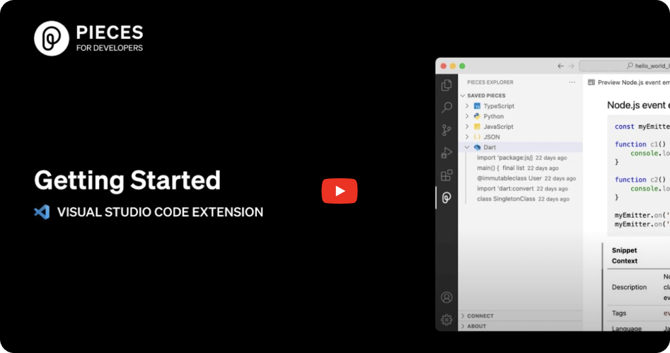 Getting Started ⎸ Pieces for Developers | Visual Studio Code Extension