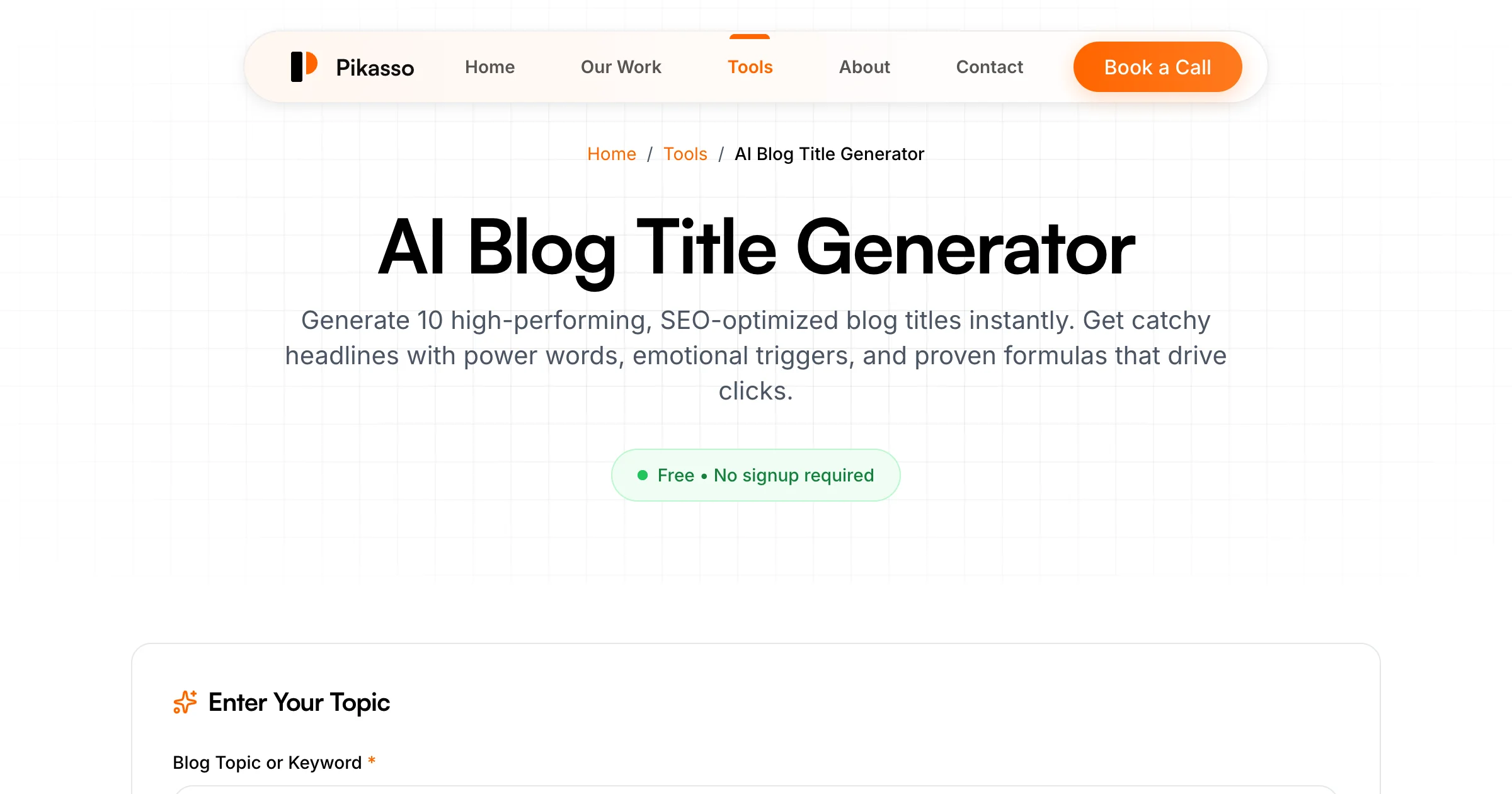 Blog Title Generator (Free) - 10 SEO Titles with AI | Pikasso Studio