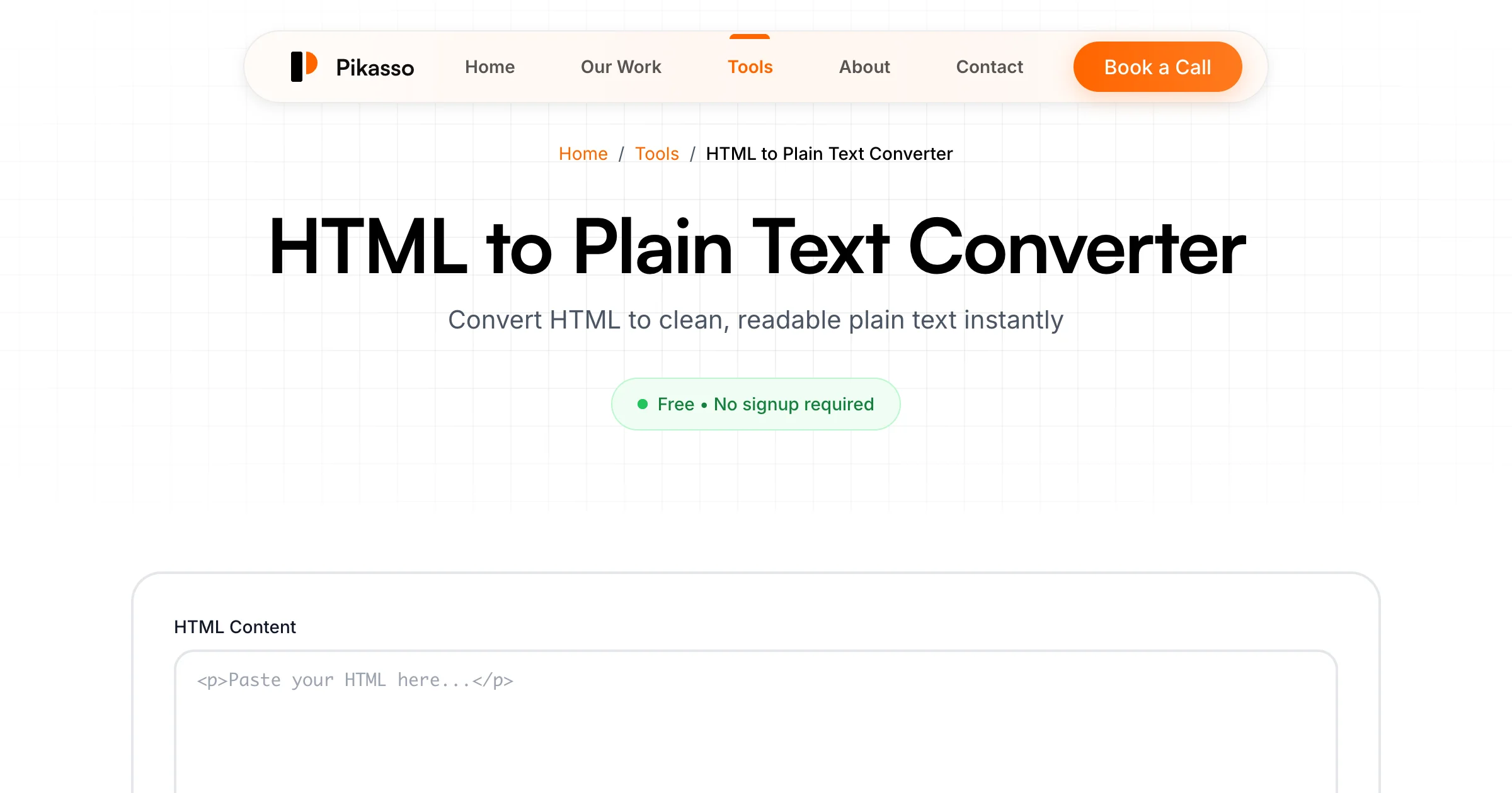 HTML to Plain Text Converter - Free HTML Stripper | Pikasso Studio