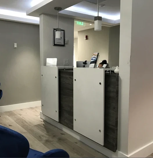 Front desk and reception area of our South Miami office