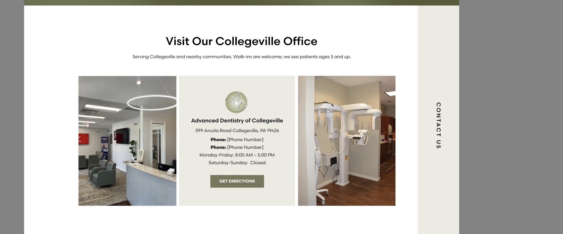 Front desk and waiting area at Advanced Dentistry of Collegeville