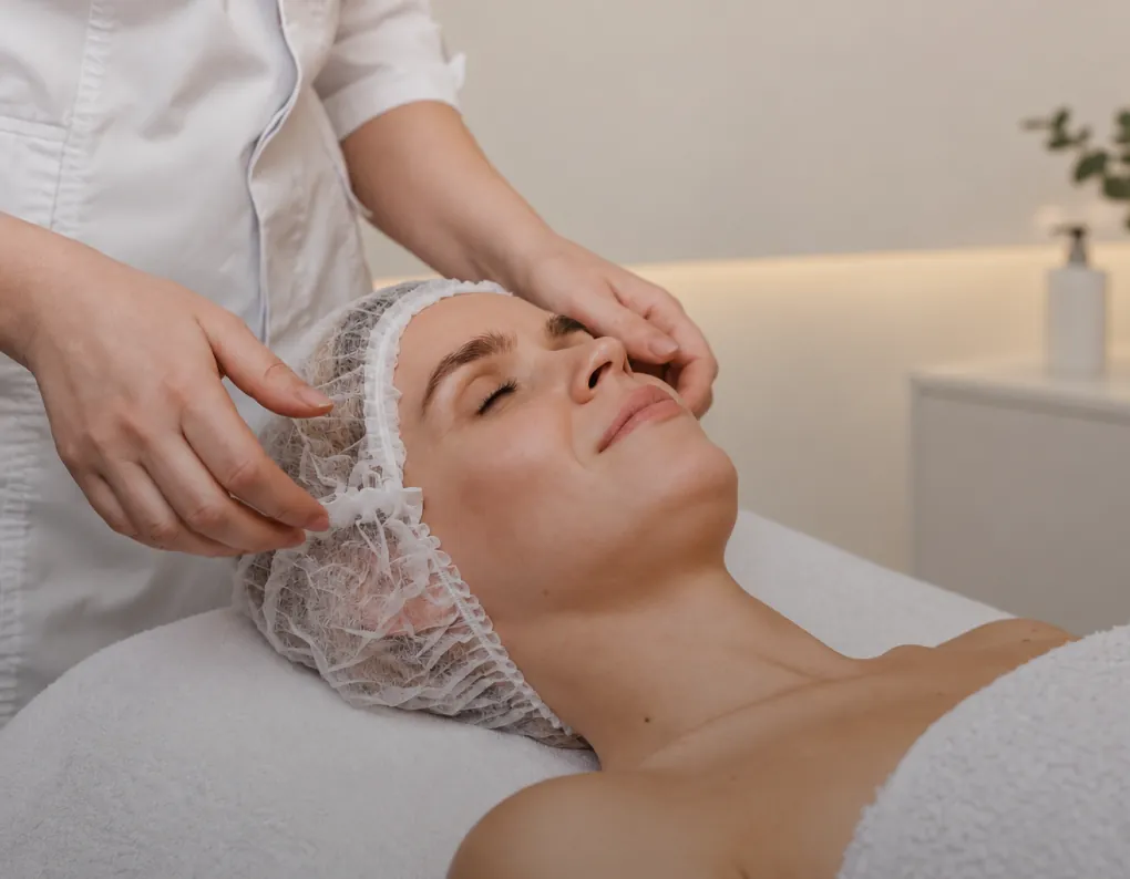 An esthetician performing a regenerative facial treatment