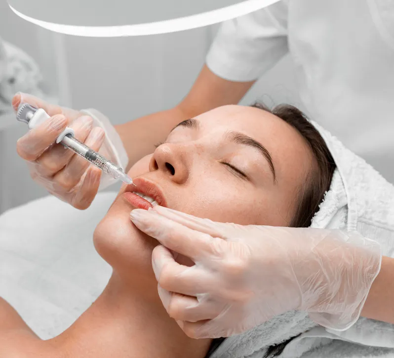 Provider injecting filler into a patient's lips