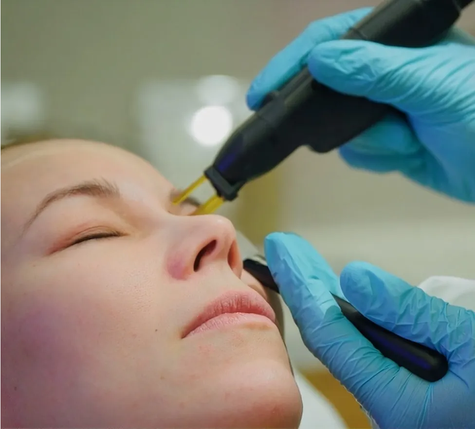 Patient with eyes closed during a NeoGen plasma treatment