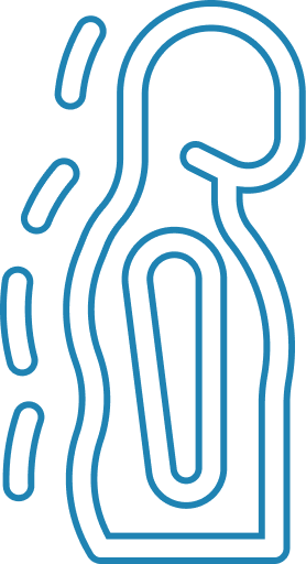 Blue line outline of a torso with vertical spine and four horizontal segments on left side