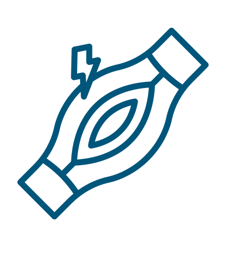 Line icon of a hand with lightning bolt and eye symbol representing muscle spasm