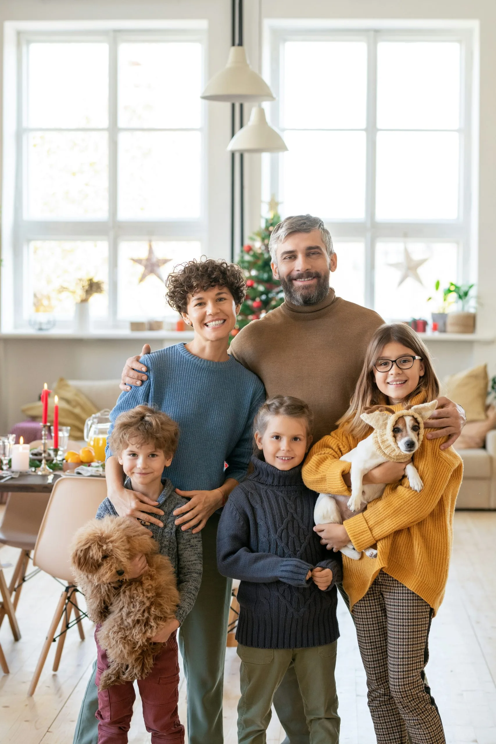 Smiling family with young children