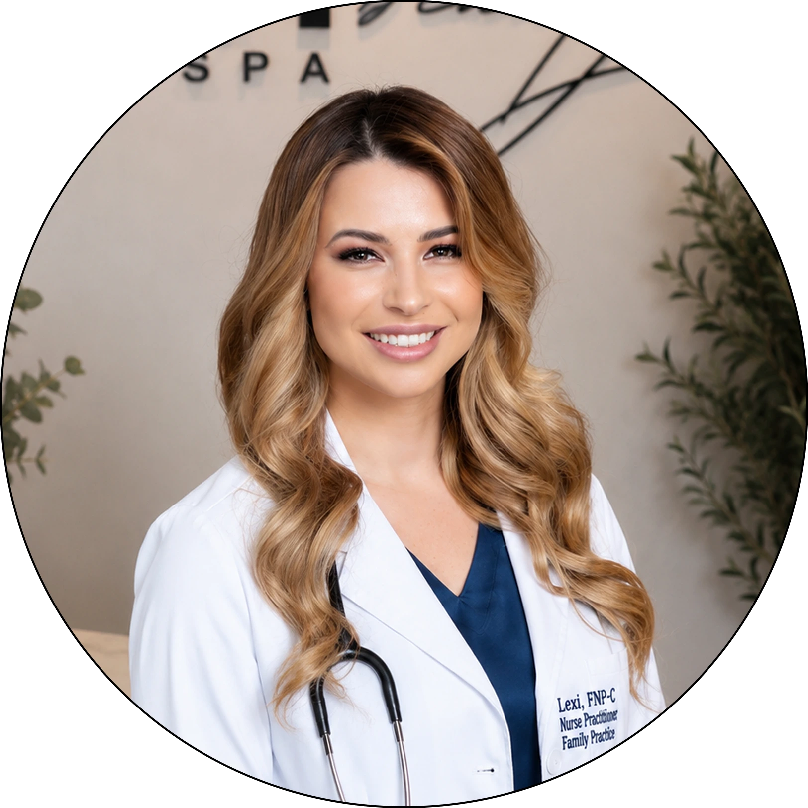 Lexi, FNP-C Nurse Practitioner at Family Practice, wearing white coat with stethoscope