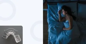 Woman sleeping peacefully with a clear dental sleep apnea oral appliance