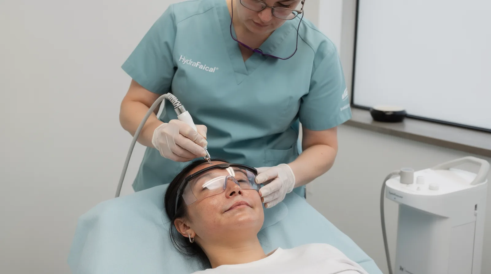 HydraFacial cleanses, exfoliates, and hydrates while infusing skin with vital nutrients.; The treatment helps reduce