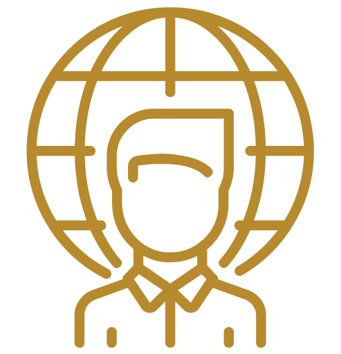 Outline icon of a female professional with globe background
